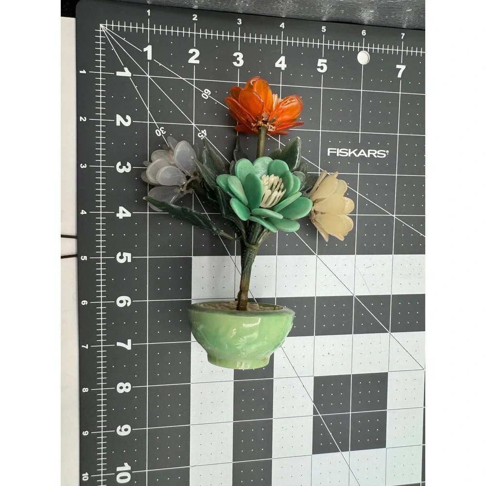 Tai Loy Jade Glass Bonsai Tree Flower Decor Multicolor Vintage Chinoiserie Mini